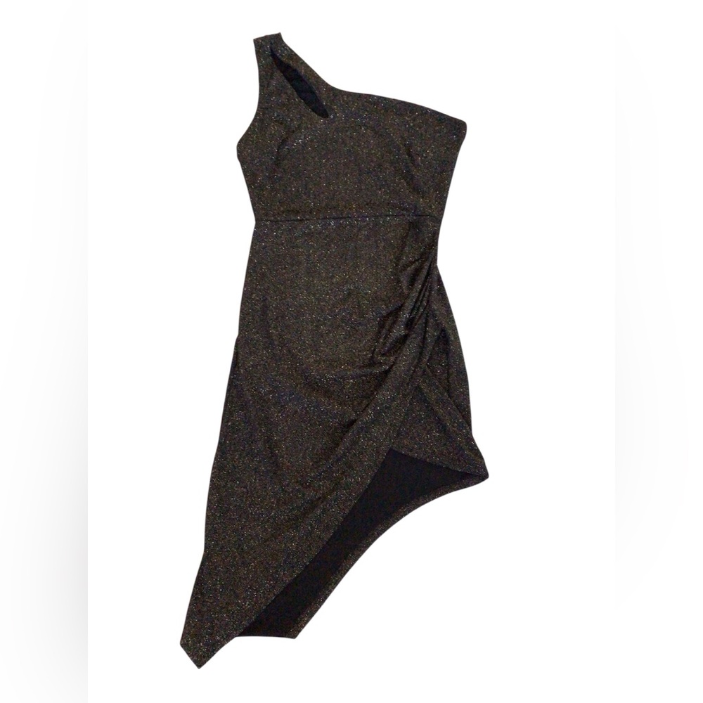 CELEB black and gold sparkly Asymmetrical one sleeve dress size medium